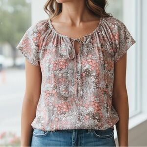 NWT Miss Sparkling Floral Tie-Front Blouse top Size M